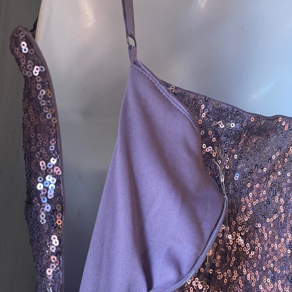 NWT Size medium light Purple Sequinned Mini Dress. Adjustable Spaghetti Straps. - Picture 6 of 10